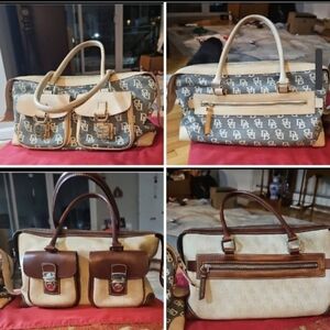 FINAL$ x2 Set Vtg Dooney & Bourke Beige and Brown Pockets Zip Shoulder 1 Dustbag